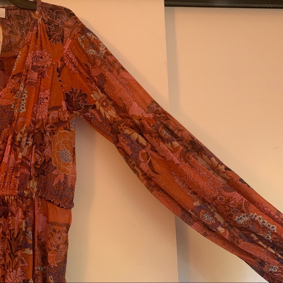 NWT A.L.C ALC pink purple printed tiered long sleeve v-neck mini dress - Picture 6 of 14